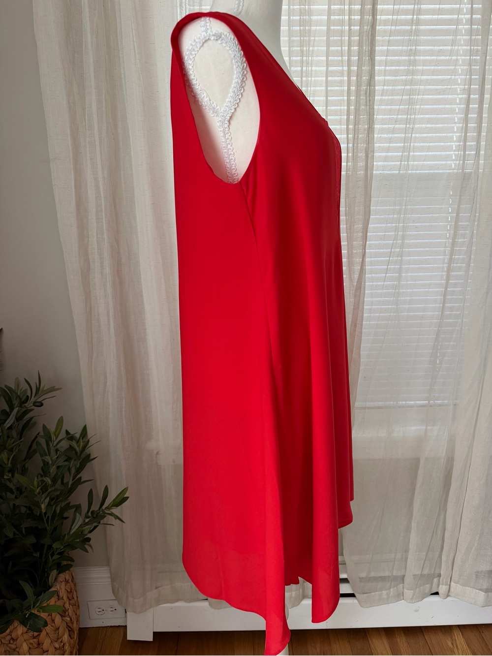 BCBGMaxAzria Red Lace-Trim V-Neck Mini Dress - Picture 6 of 13